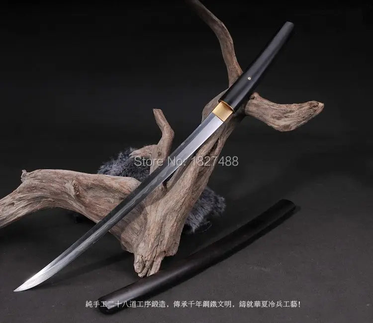 Battle Ready Full Tang Damascus Folded Steel Clay Tempered Blade Sharp Samurai Sword Katana Real Ebony Wood Saya