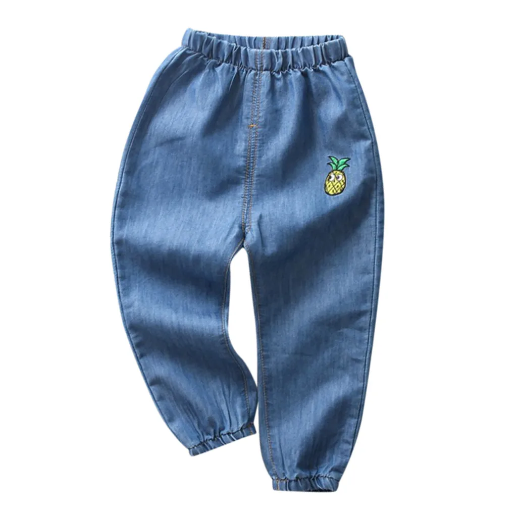 Брюки осень-зима г. Детские джинсовые длинные штаны с дырками для маленьких мальчиков и девочек джинсы с эластичной резинкой на талии свободные детские штаны