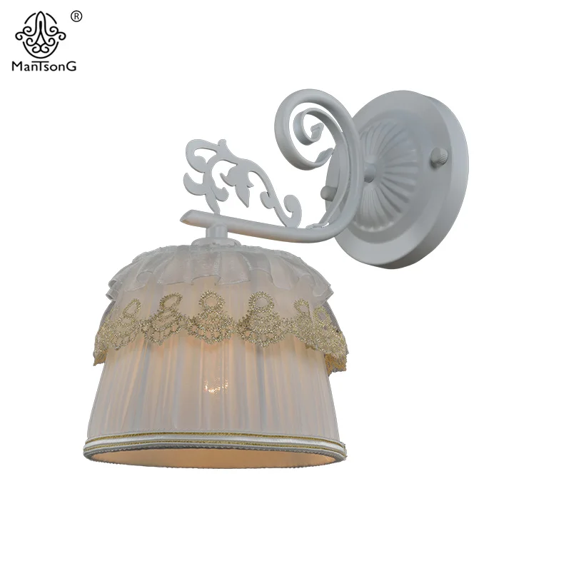 Europe Style Romantic Wall Light Flower Lace Fabric 90-260V Bedroom Lamps for Dinning Living Room Wall Lights E14 Lamp Holders