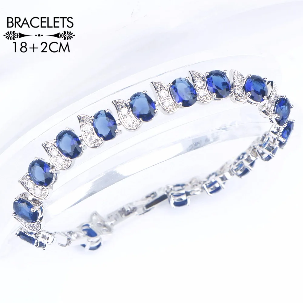Синий Цирконий свадебные жемчужные Ювелирные наборы для женщин Свадебные серебряные ювелирные изделия 925 браслет серьги кольцо ожерелье кулон набор подарочная коробка