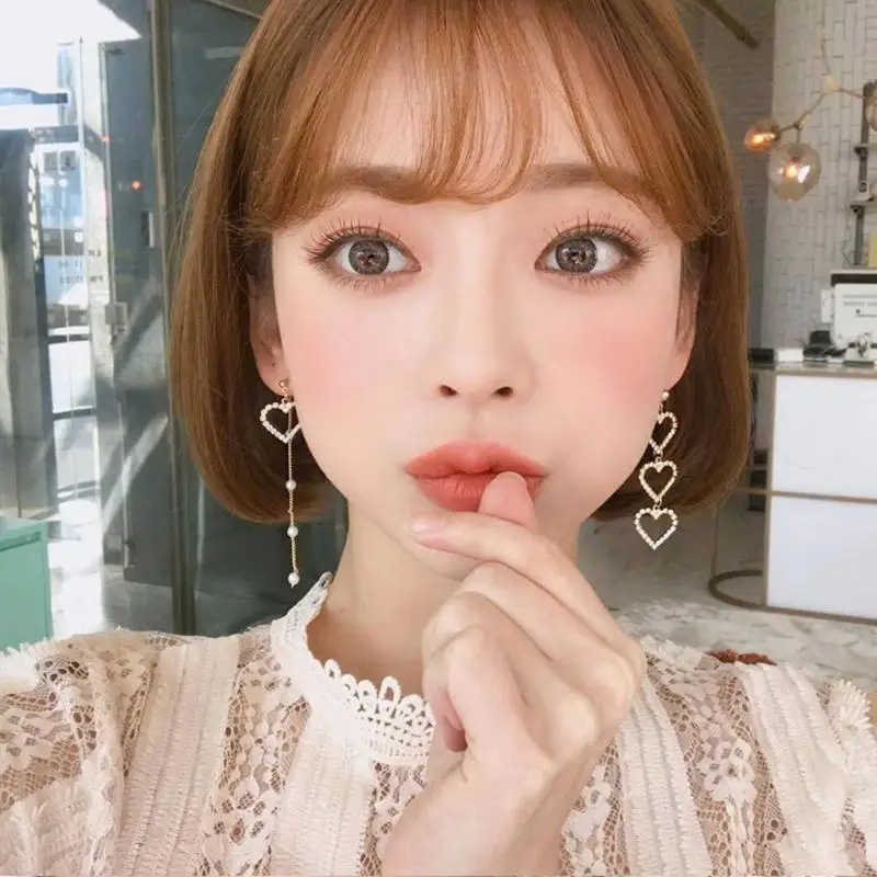 New Hot Fashion Jewelry Geometry Asymmetry Earrings Women's Long Tassel Heart Metal Earring Gifts