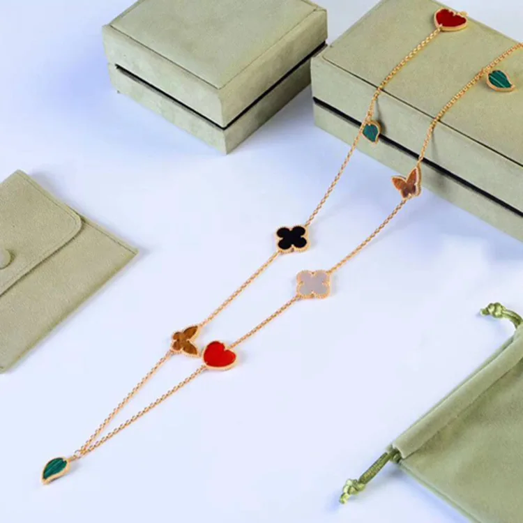 

2018 New exquisite Titanium steel long necklace for women four leaf flowers, butterflies, heart-shaped leaves sweater chains