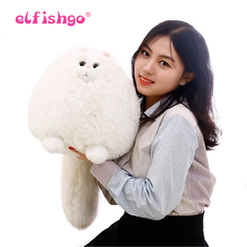 

Super Soft White Persian Cat With Big Tail Plush Stuffed Kitty Animal Toy Gift for Kids Ball Shape 35cm