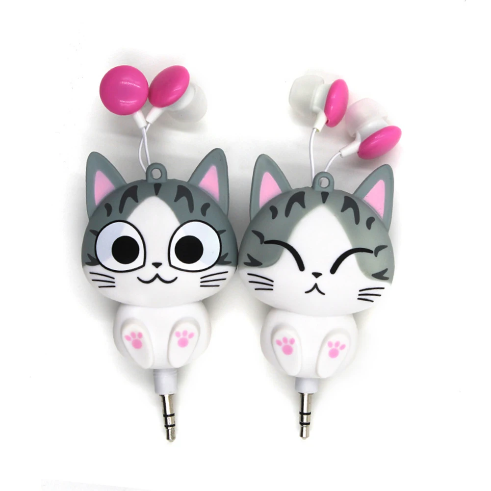 

3.5mm Wired Headphone Cute Cartoon Cat Retractable Earphone Headset