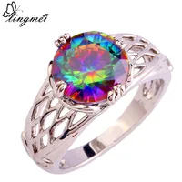 lingmei Splendide Round Cut Rainbow Mystic Sapphire Silver Ring Women Men Fashion Jewelry Size 6 7 8 9 10 11 12 Wholesale 839R