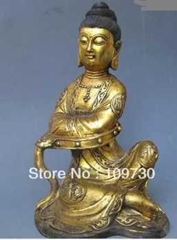 

bir 001028 10"Tibet Old Bronze Gild Sit Eight treasures freedom Bodhisattva Kwan-Yin Statue
