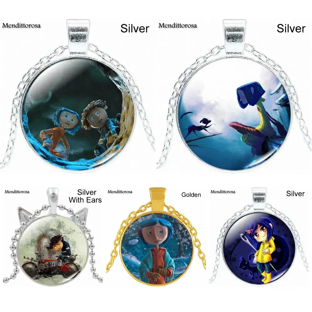 

EJ Glaze For Unisex Gift Fashion Glass Pendant Necklace Glass Cabochon Coraline y la Puerta Secreta