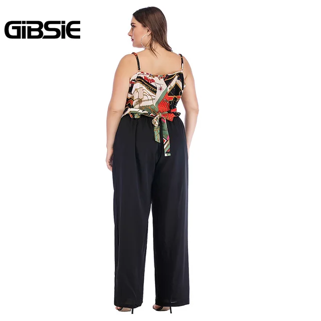 GIBSIE Plus Size Summer 2 Piece Set Mixed Print V Neck Tie Cami Top and Wide Leg Pants Sets Casual Women Two Piece Outfits 2