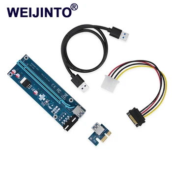 

10pcs weijinto Pci-e Extender Pci Express Riser Card 1x To 16x 60cm Usb 3.0 Cable Sat6a with 4pin sata power cable Ver 006