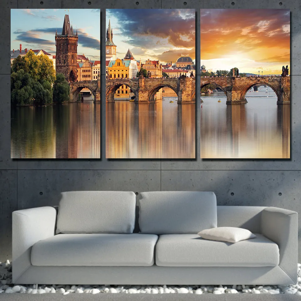 HD Печатный холст, 3 шт., домашний декор, Европейский мост в Праге, картина, настенные картины для гостиной, плакат, /ny-6541