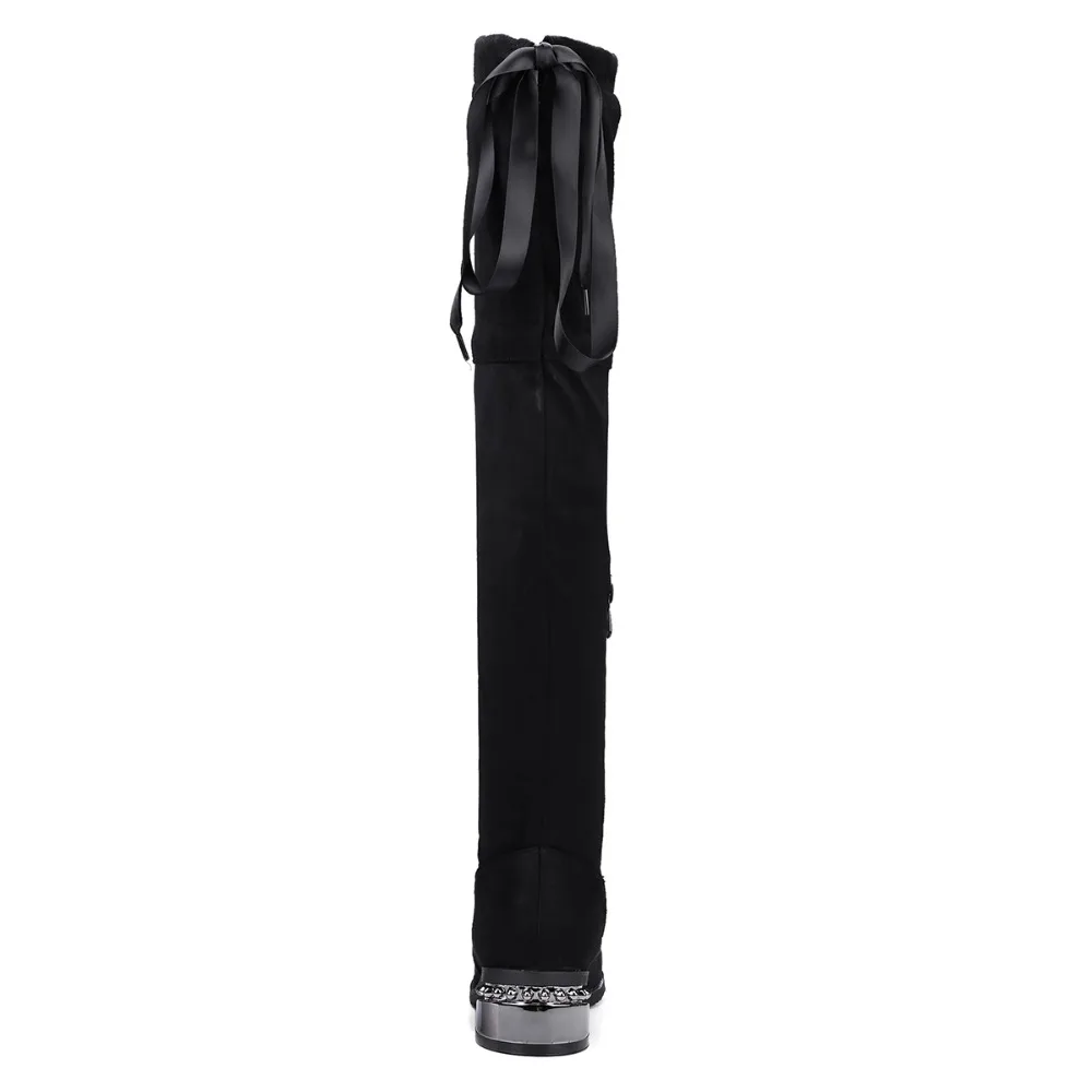 Nuevo Por Altos La Sexy Las Kmeioo De Mujer Gamuza Mujeres Tacones Rodilla Encaje Zapatos 2018 Encima Black Calidad Invierno Botas Alta 00qTwrv8