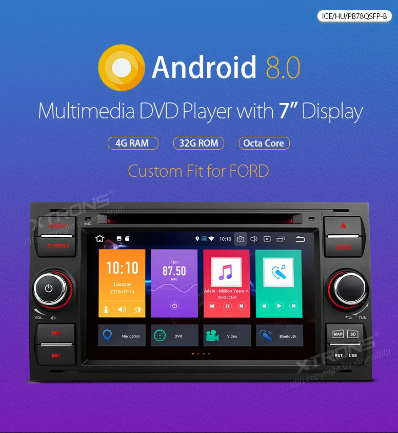 Excellent XTRONS 7" Android 8.0 Octa Core Car Stereo DVD Player Radio GPS Navigation for FORD Focus II C-Max 2005 2006 2007 Fusion Transit 0
