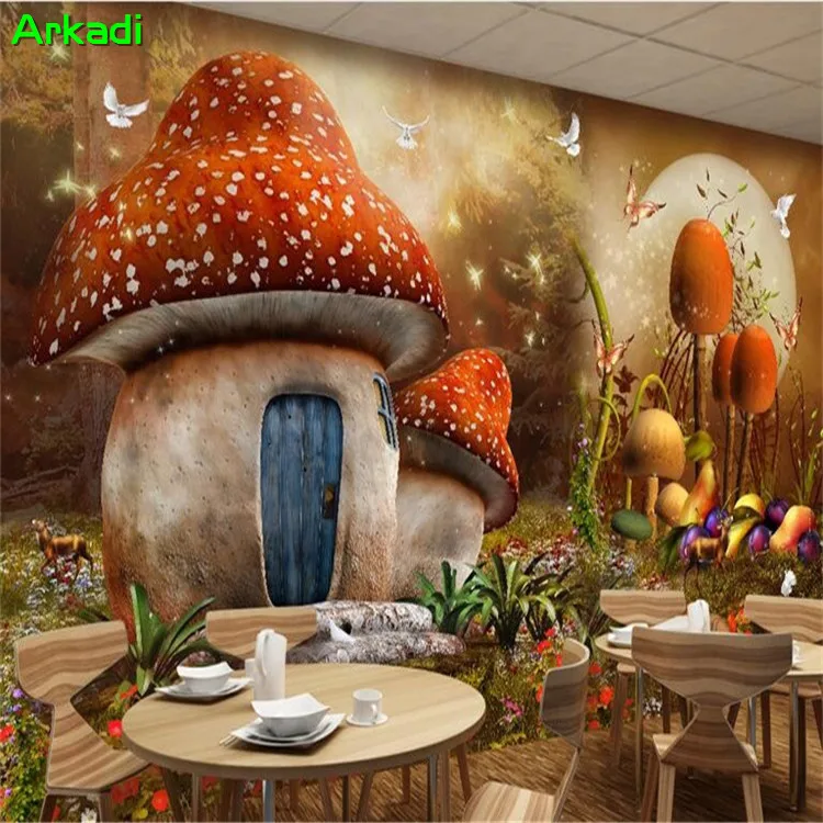 

Custom Photo Forest Fairy Tale Mushroom House Children's Room Bedroom Background Wallpaper Nursery Custom Mural 3D Stereo Paper