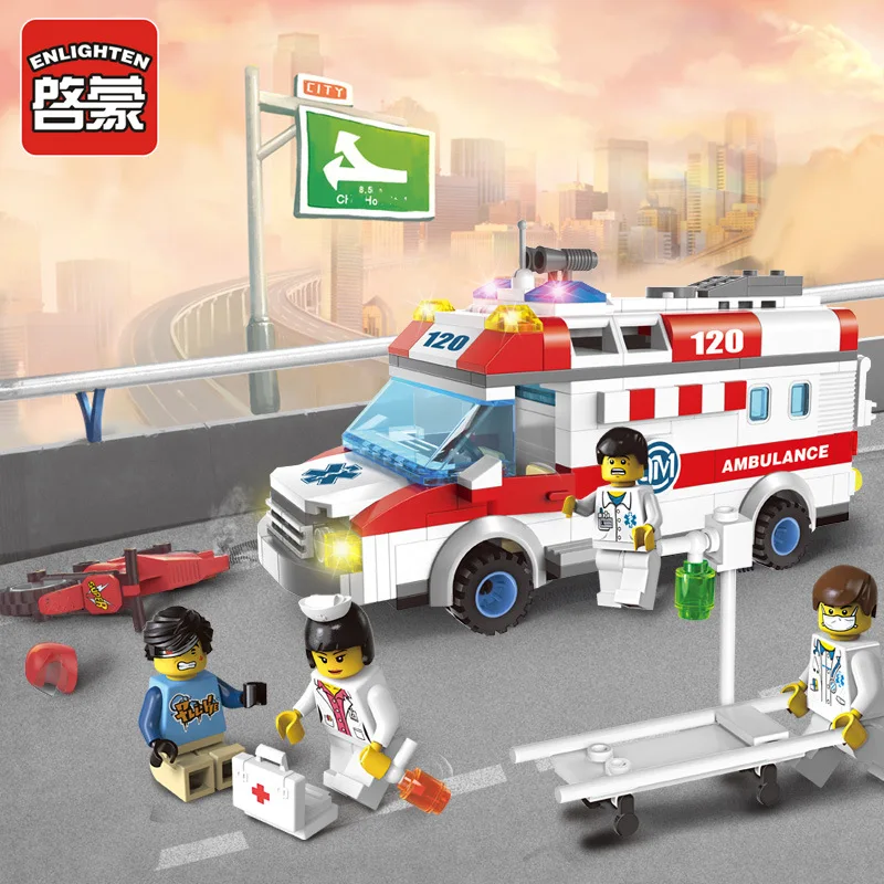 

ENLIGHTEN City Series Emergency Ambulance Building Blocks Sets Bricks Model Kids Toys Compatible Lepine MOC Brick block toy gift