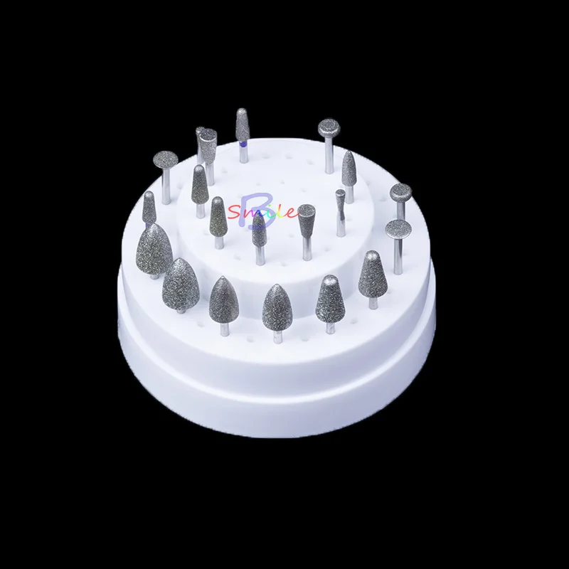 

20Pcs Dental Lab Assorted Diamond Burs Millers Tooth Drill Jewelers 2.35mm +1pc 60 Hole Block