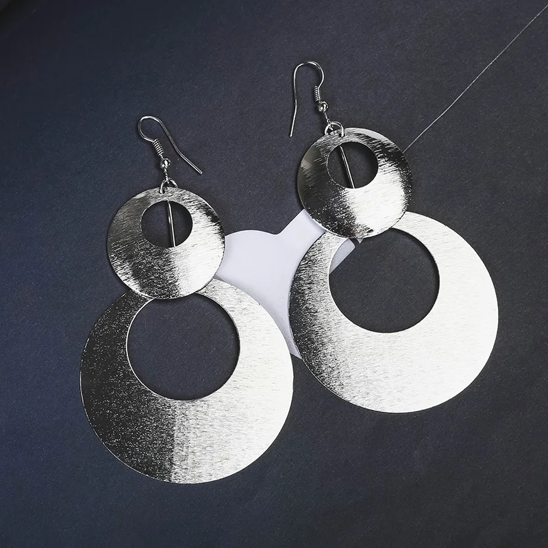 Grace Jun New Design Personality European and American Large Double Circle Clip on Earrings for Female Party Wedding Bijouterie
