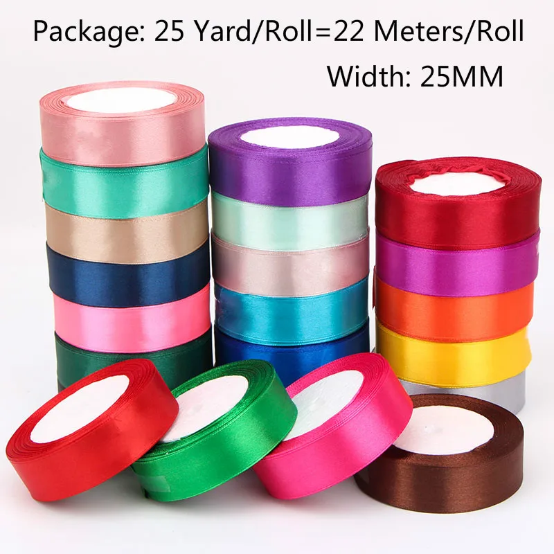 

25mm 22 Meters (25 Yard) Silk Satin Ribbon Wedding Party Decor Invitation Card Gift Wrapping Scrapbooking Supplies DIY Bow Craft