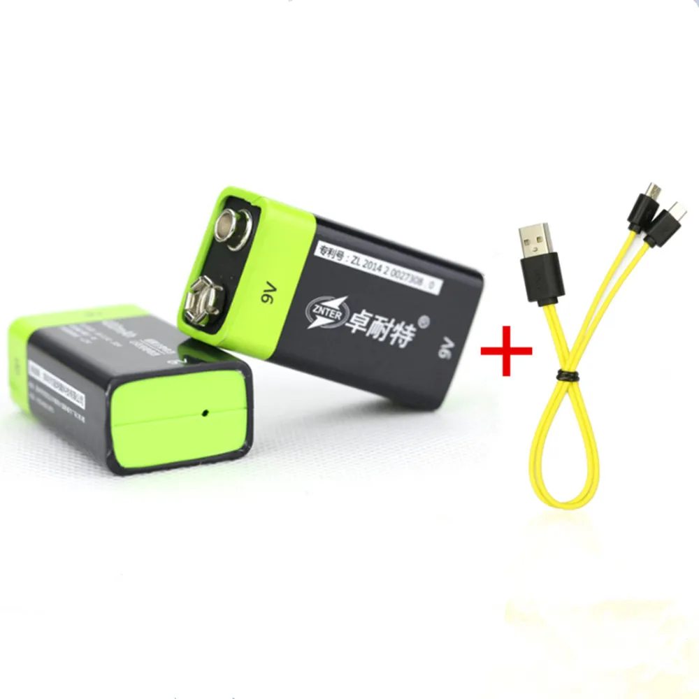 2 шт. ZNTER 600 мАч USB 9 В аккумуляторная литиевая батарея 6F22 + 1 кабель Micro для зарядки |