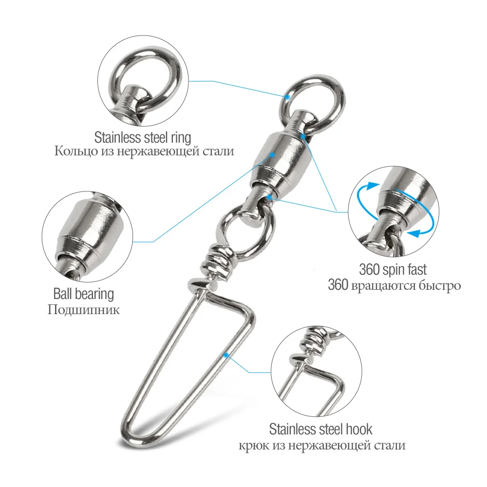 DONQL 102050pcs Fishing Swivels Connector Snap 0#-6# Ball Bearing Rolling Swivel For Fishhook Lure Carp Fishing Accessories (6)