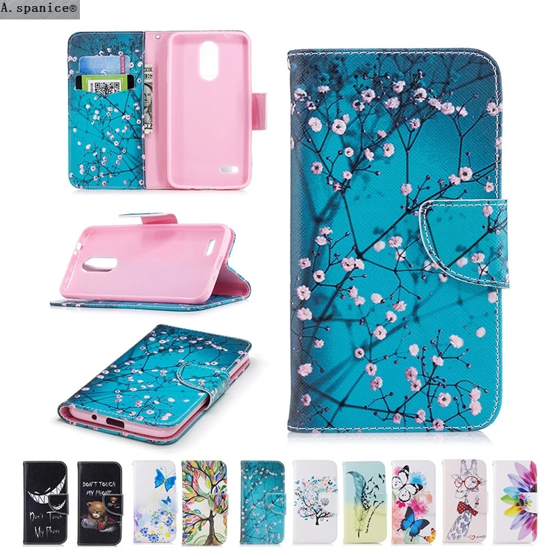 

A.spanice For LG Aristo 2 X210MA TPU Case Flowers Tree Bear Pattern Wallet Leather Stand Cover For LG K8 2018/LV3 2018 Phone Bag