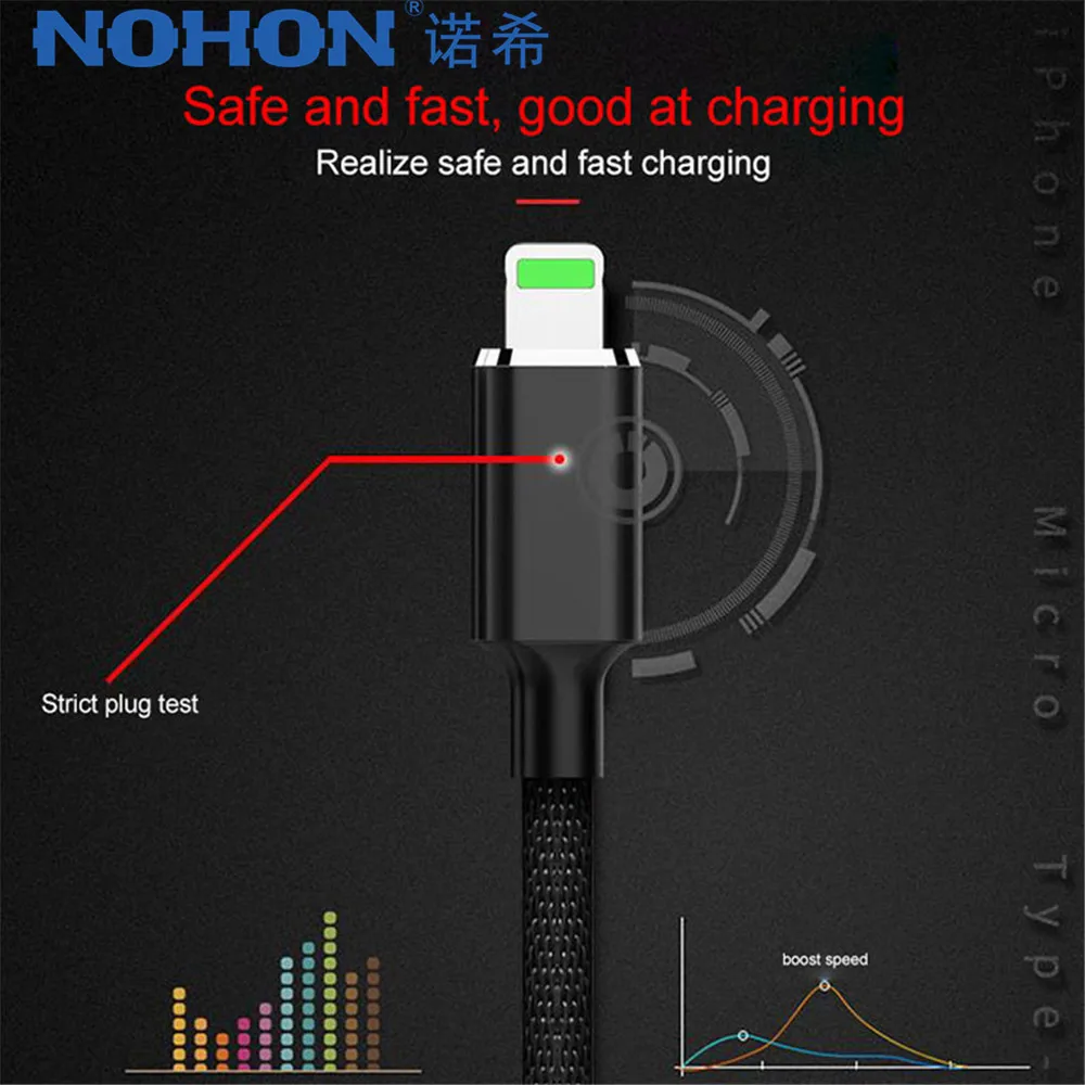 NOHON нейлон 3 в 1 зарядное устройство с интерфейсом Lightning Кабель для iPhone X 7 8 6 6 S плюс Micro usb Тип C samsung Xiaomi 5 зарядки Кабели 1,2 м