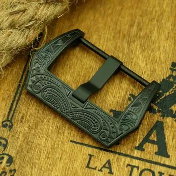 

MAIKES New Good Quality 316L Stainless Steel PVD Black Carved Design 22mm 24mm 26mm Watchbands Buckle Clasp