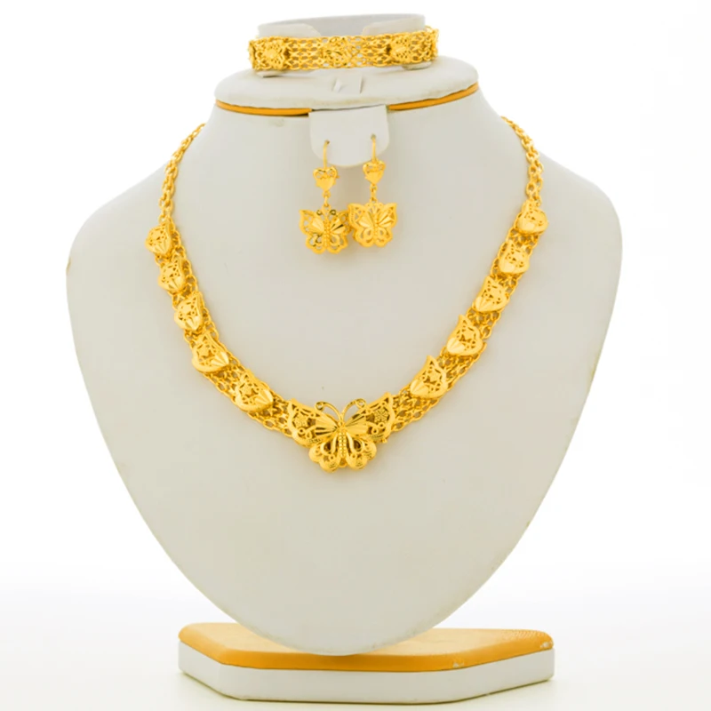 

Gold Color & Copper Necklace Earrings Bracelet Wedding Birthday Party Gift Butterfly Jewelry set for Women
