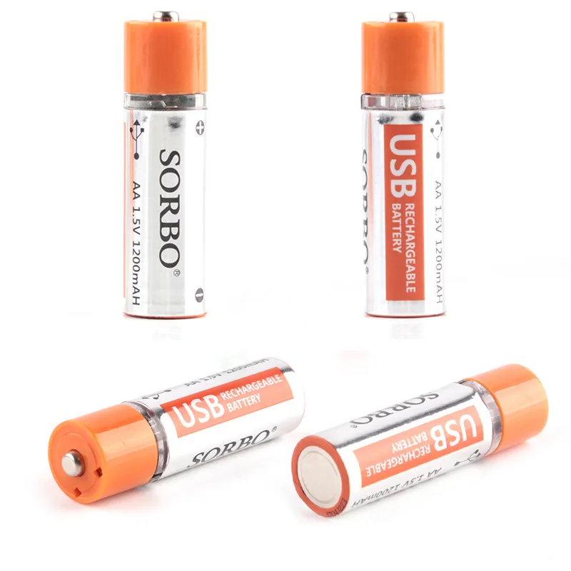 4 шт Sorbo аккумуляторная батарея 1200mah AA USB перезаряжаемые батареи 1,5 V Быстрая зарядка Li-po батарея