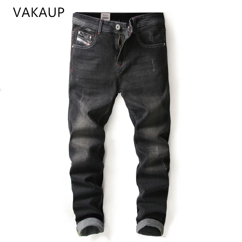 Mens High Quality Straight Denim Pants Clothes Ripped Big Size Cotton Black Slim Fit Vintage Jeans Men Vintage Distressed Jeans