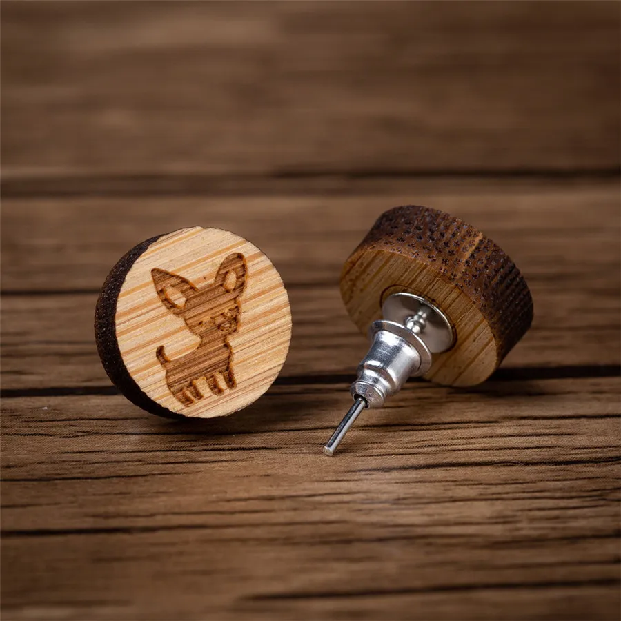 yiustar Animal Dog Earrings Wooden Round Stud Earring For Women Trendy Female Ear Jewelry Bohemian Bijoux | Украшения и