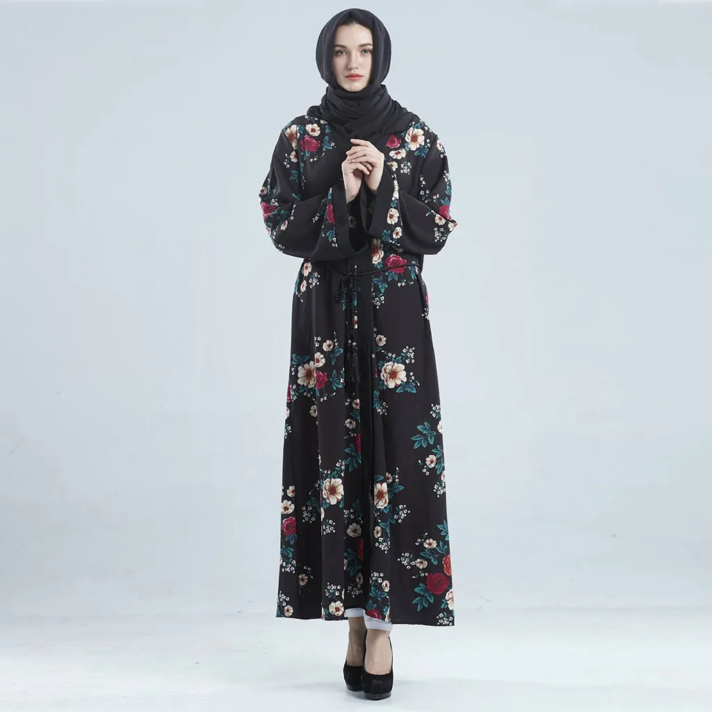 

long abaya dress Casual Muslim dress women Dubai Style Open Front Kaftan Abaya Muslim Cardigan Jilbab Robe Maxi Lady Dress T410