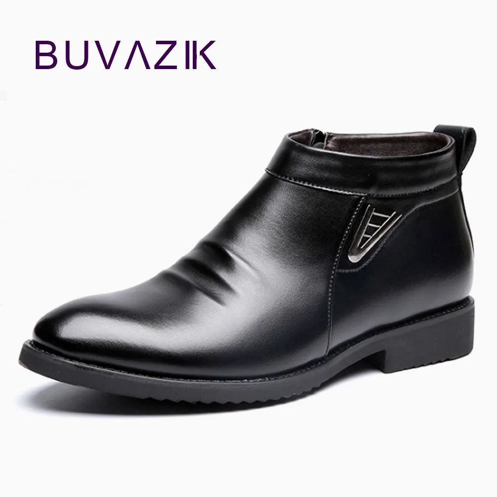 

BUVAZIK 2018 Winter cotton shoes plush warm men snow boots Non-slip waterproof leather boots men mid-calf top boots