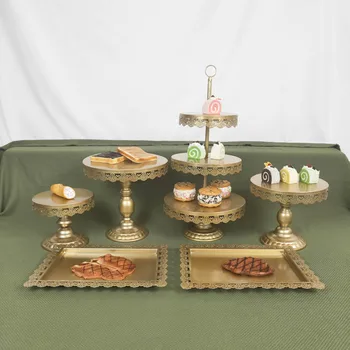 

6pcs Display Tray Cupcake Pink Plated Metal Crystal Decoration 3 Tier Baby Shower Cake Stand
