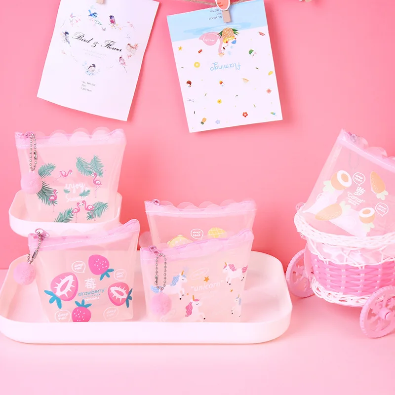 

New Pink Kawaii Scrub Coin Purse Flap Jelly Small Bag Women PVC Fashion Clear Bag Girls Card Holder For Kids Students Coin Purse
