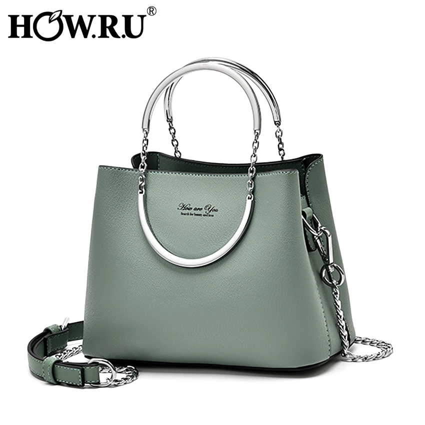 

HOW.R.U Luxury Handbag Women Hand Bag Designer Metal Handle Small Chain Tote Bags for Women Elegant PU Leather Shoulder Bags
