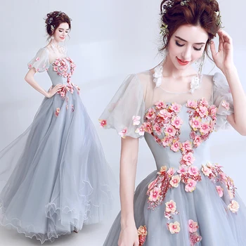 

New grey fairy floor length sexy lady girl women princess bridesmaid banquet party ball dress gown