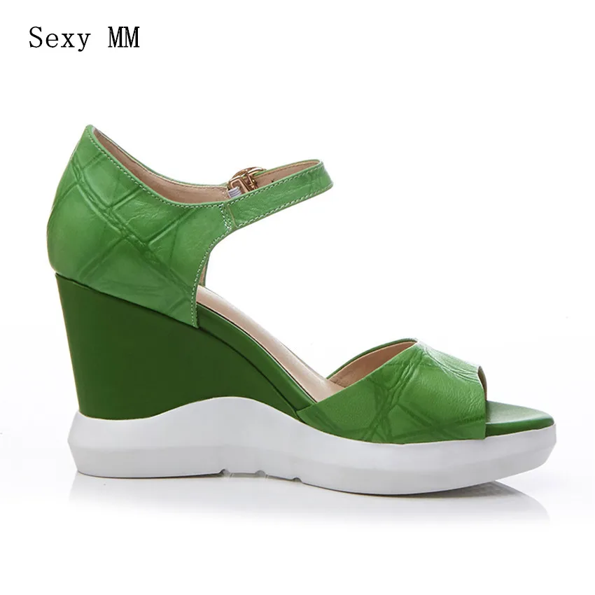 

Genuine Leather Women Platform High Heel Wedge Sandals Shoes Woman High Heels Wedges Gladiator Sandals Plus Size 34-40 41 42