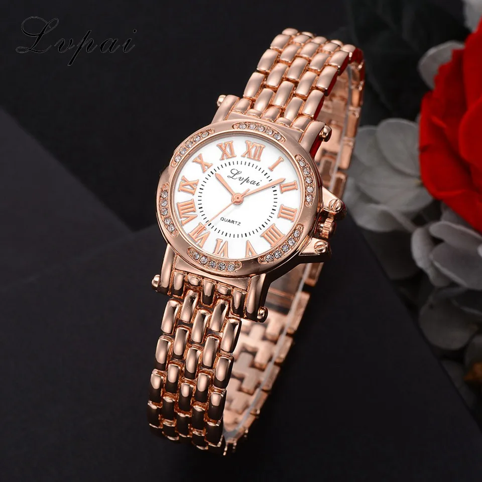 

Fashion Watch Women Rose Gold bayan saat reloj mujer Steel Watches Lvpai Diamond Ladies Quartz Watch Roman numerals Clock