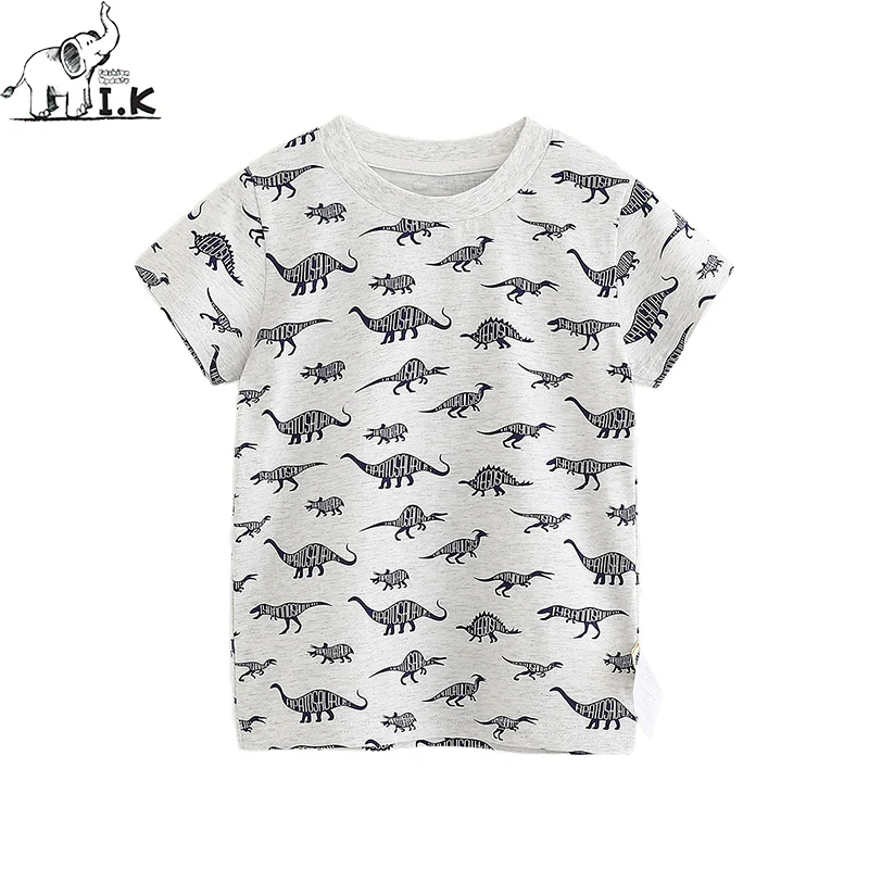 

I.K Kids Baby Toddler Tees Tshirt dinosaur grey short T-shirts O neck Children Top Summer Costume new arrival DT26004A