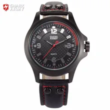 SHARK ARMY Brand New Red Black 3D Electroplate Plaid Date Display Military Waterproof Mens Quartz Leather Band Watches /SAW144