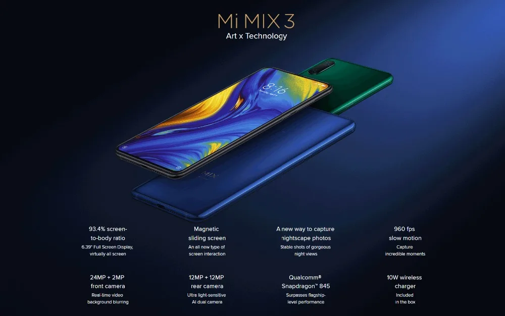 Глобальная версия Xiaomi mi x 3 Snapdragon 845 Octa Core 24 + 2 Мп 6 ГБ Оперативная память 128 GB Встроенная память 6,39 "полный Экран Qi Беспроводное зарядное