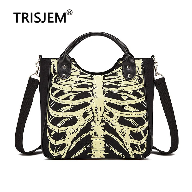 

2019 Women's Fashion Skull Handbags Canvas Shoulder Bag Bone Print Luminous Ladies Hand Bag Large Bolsos Crossbody Bag for Women