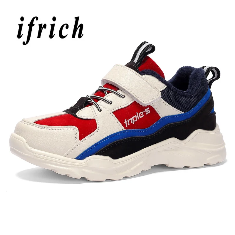 

New Children Running Shoes Boys Red Black Boys Sport Shoes Kids with Fur Children Shoes Boy Comfortable Warm Fur Jogging Shoes