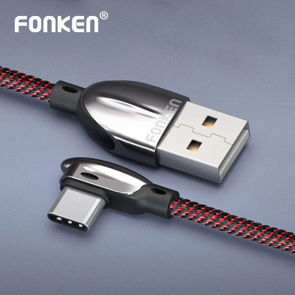 

FONKEN 90 Degree USB Type C Cable Fast Charge USB C Bend Game Charging Cable Android Phone Charger Nylon elbow Type-C Data Cord
