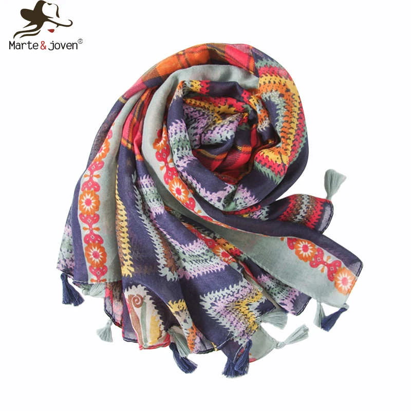

Marte&Joven Multicolor Art Geometric Print Winter Warm Scarf for Women Fashion Large Size Soft Plaid Scarves Ladies Autumn Shawl