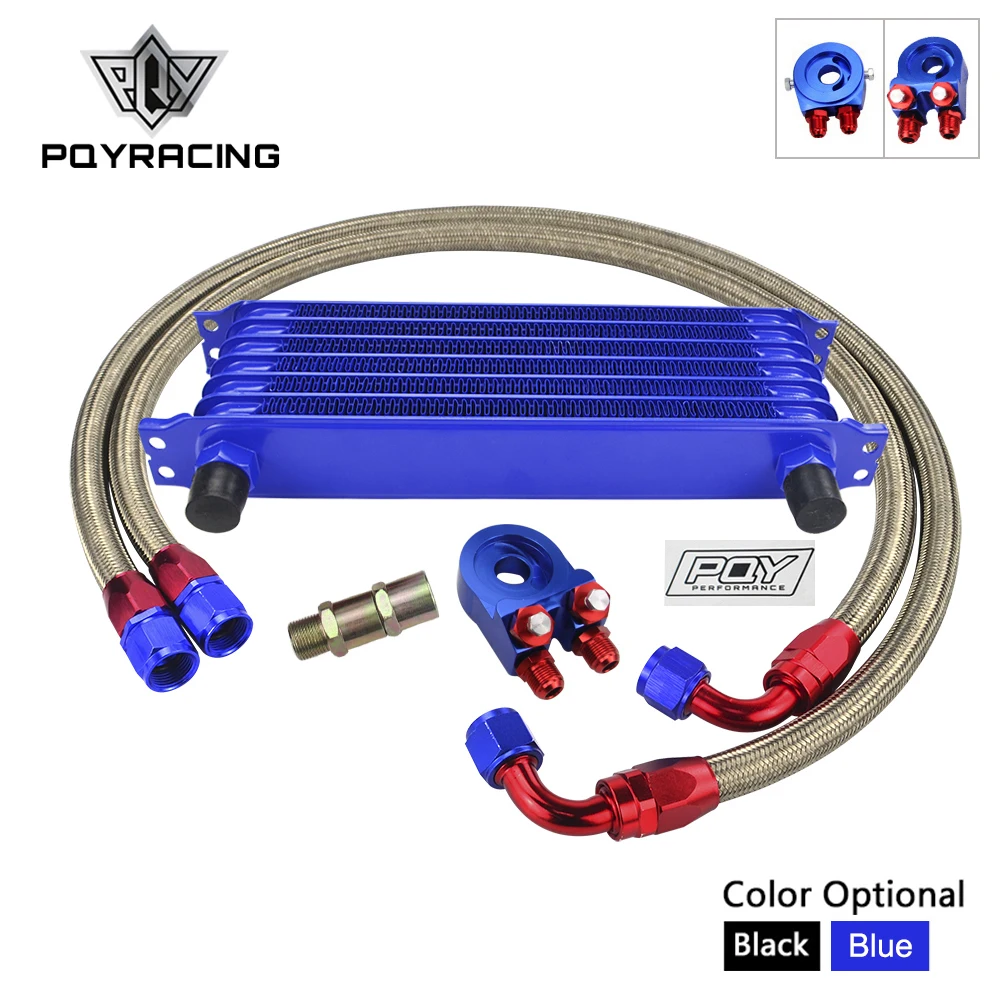 Универсальный 7 рядов масляный радиатор комплект+ Масляный фильтр Сэндвич адаптер+ нержавеющая сталь плетеный Масляный шланг с PQY стикер+ коробка