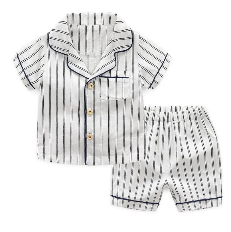 Детский пижамный комплект; летняя одежда в полоску с короткими рукавами для маленьких мальчиков и девочек; одежда для сна из хлопка в полоску; одежда для сна для мальчиков