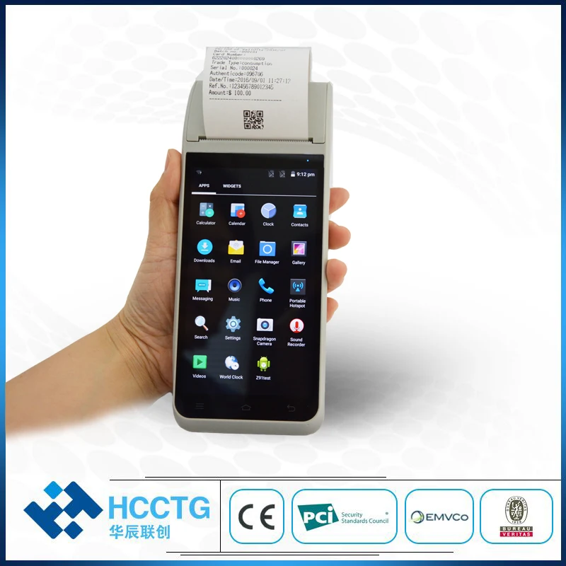 Портативный pos-терминал все в одном мобильном android с сенсорным экраном GPRS bluetooth wifi штрих-код и QRcode сканер чековый принтер