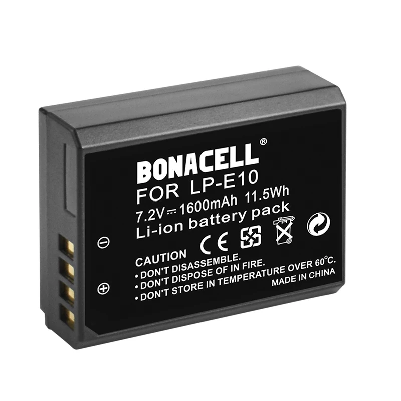 Bonacell 1600 мАч LP E10 Аккумулятор для Canon Rebel T3 T5 T6 Kiss X50 X70 EOS 1100D 1200D 1300D|Перезаряжаемые