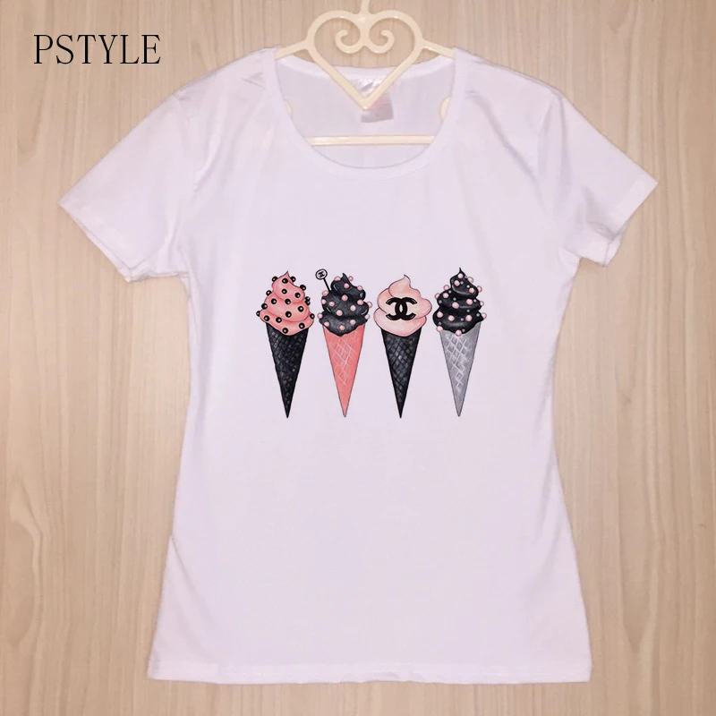 

T-shirt Women Top White Tshirt Harajuku Summer Print Tees Shirts Ice Cream Design Korean Kawaii Style Streetwear Camiseta mujer